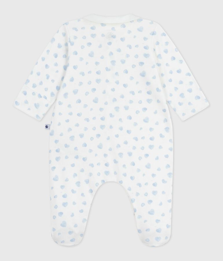 Babies' heart-print cotton pyjama suit with a collar white/blue