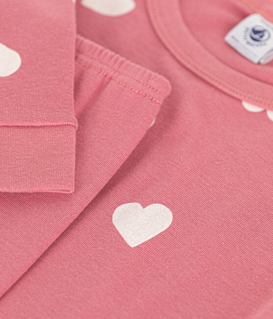 Children's fitted cotton heart print pyjamas ROSEWOOD pink/AVALANCHE