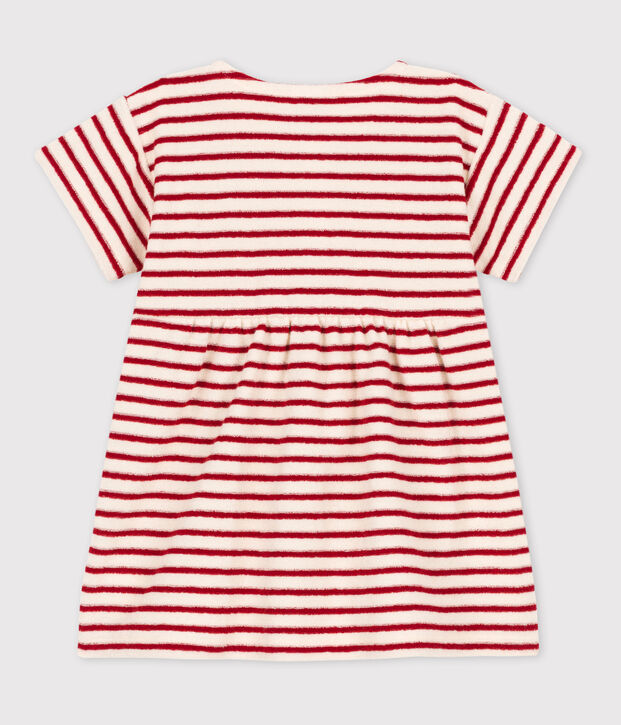 Babies' Short-Sleeved Terry Dress Ecru/red