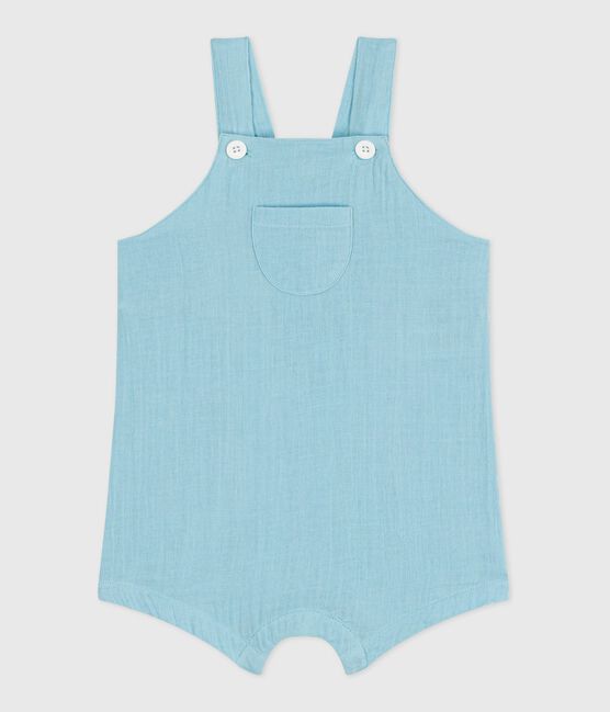 Babies' short-legged plain cotton gauze dungarees AQUATIC blue
