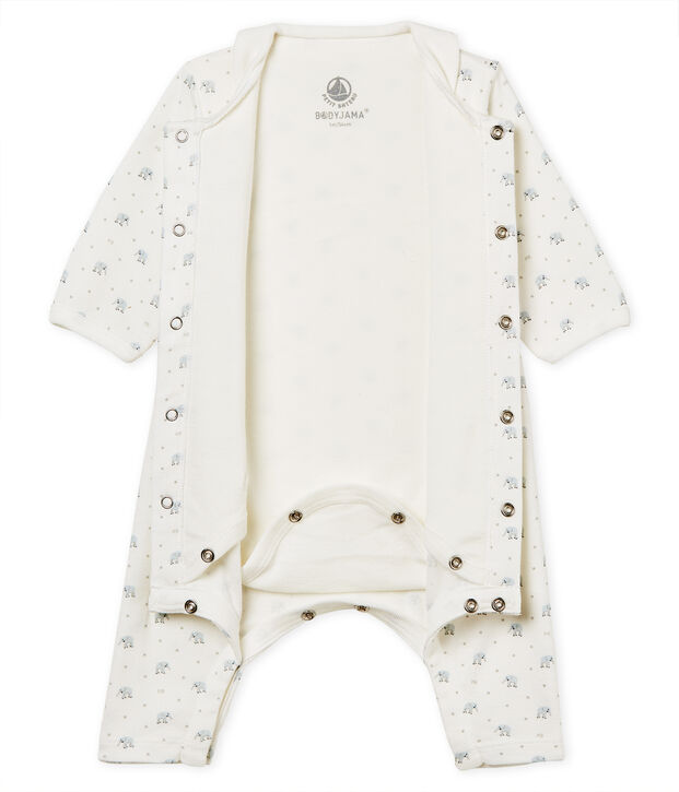 Baby boys' footless bodyjama in printed 1x1 rib knit white/multicolor