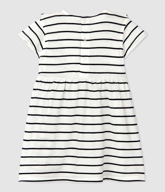 Babies' Short-Sleeved Striped Jersey Dress MARSHMALLOW white/SMOKING blue