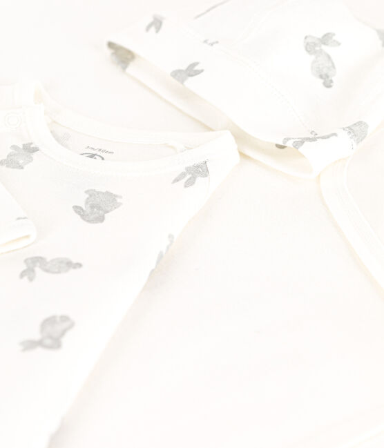 Babies' Cotton Clothing - Pack of 3 MARSHMALLOW white/GRIS grey
