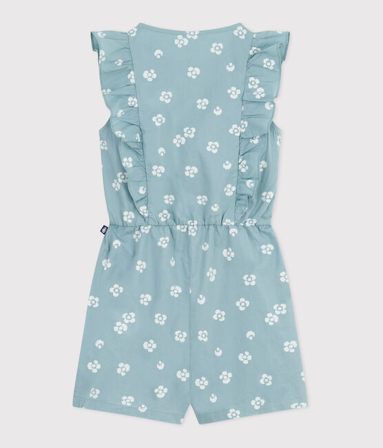 Children's sleeveless floral cotton jumpsuit PAUL blue/MARSHMALLOW white