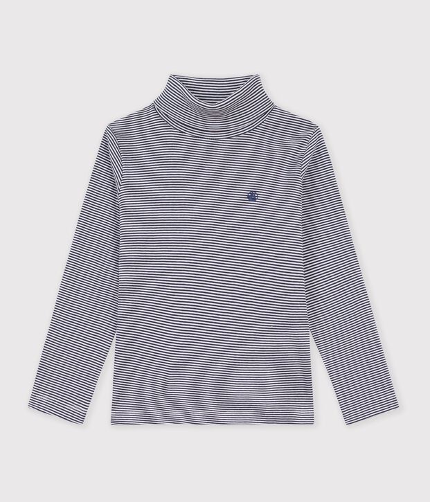 Children's cotton roll neck for girls or boys blue/white