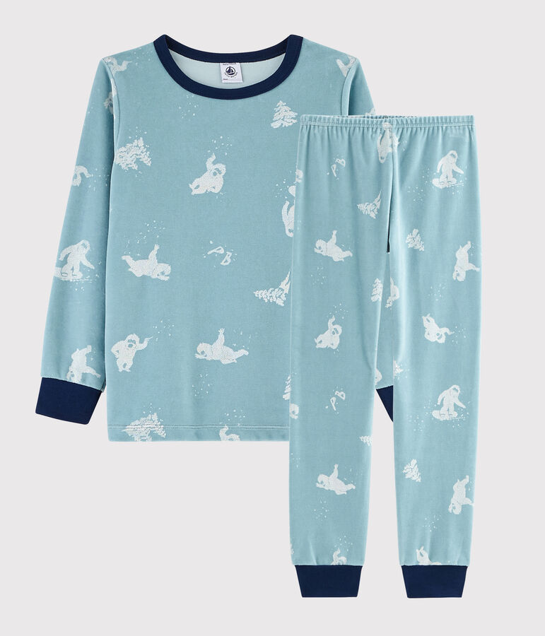 Boys' Yeti Print Velour Pyjamas blue/white