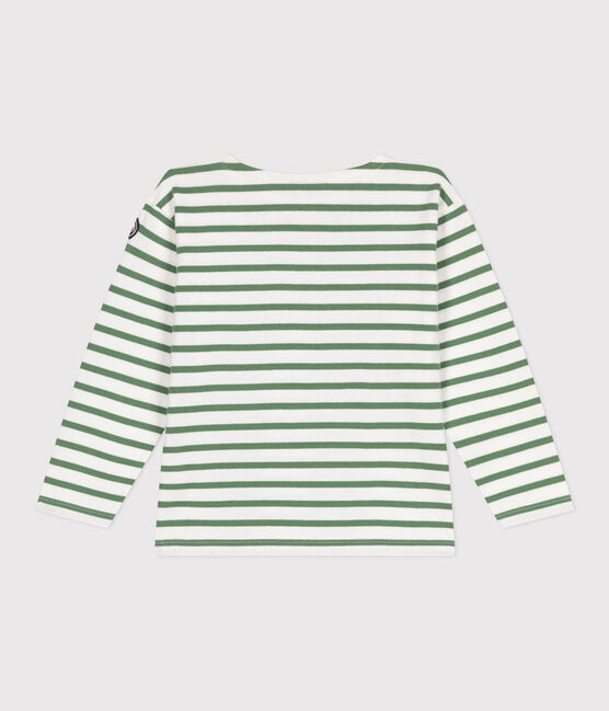 Children's unisex long-sleeved cotton Breton top MARSHMALLOW green/PALMERAIE