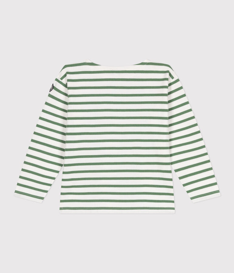 Children's unisex long-sleeved cotton Breton top white/green