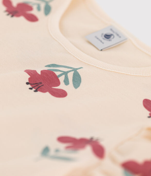 Girls' Printed Cotton T-Shirt Ecru/blue/multicolor