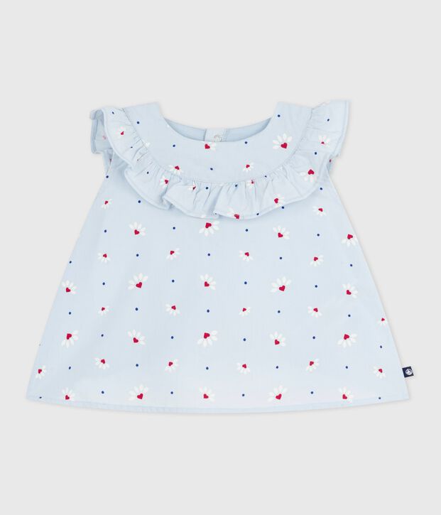 Babies' sleeveless floral-print cotton poplin blouse blue/multicolor