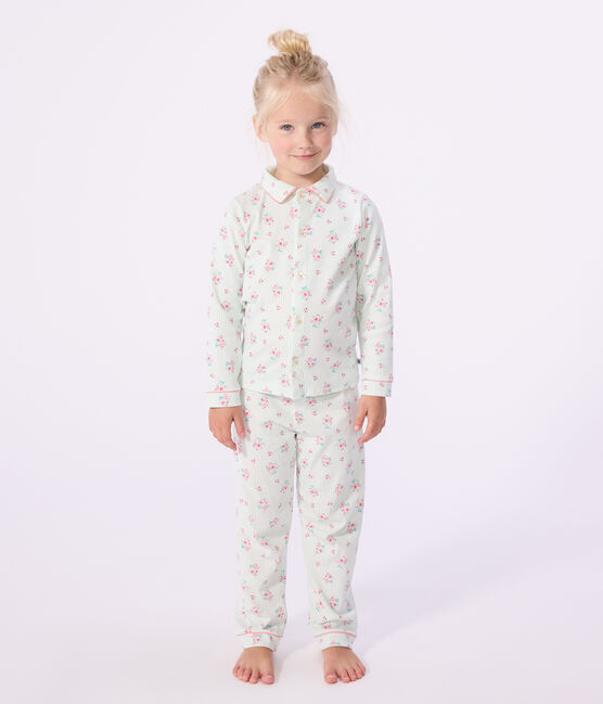 Children's buttoned printed cotton pyjamas MARSHMALLOW /AMANDIER /MULTICO
