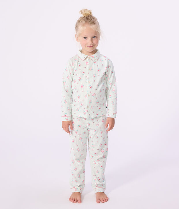 Children's buttoned printed cotton pyjamas white/blue/multicolor