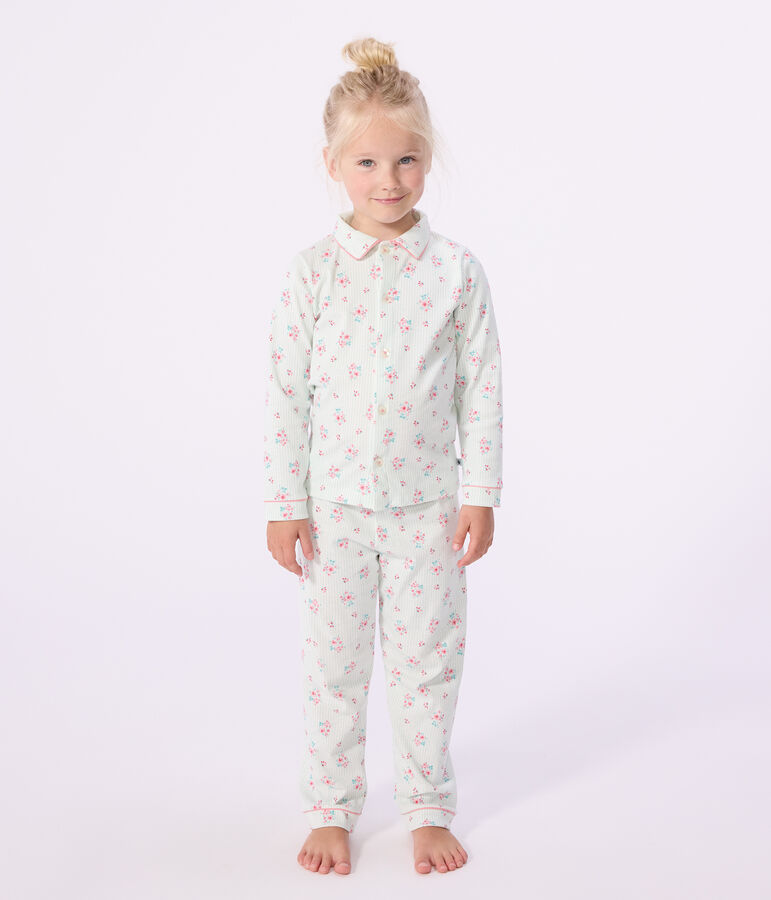 Children's buttoned printed cotton pyjamas white/blue/multicolor