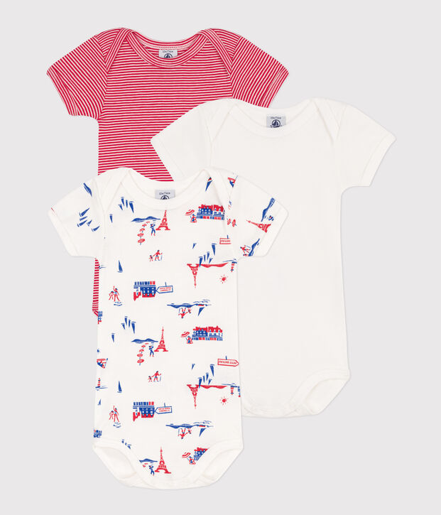 Paris Print Short-Sleeved Cotton Bodysuits - Pack of 3 multicolor