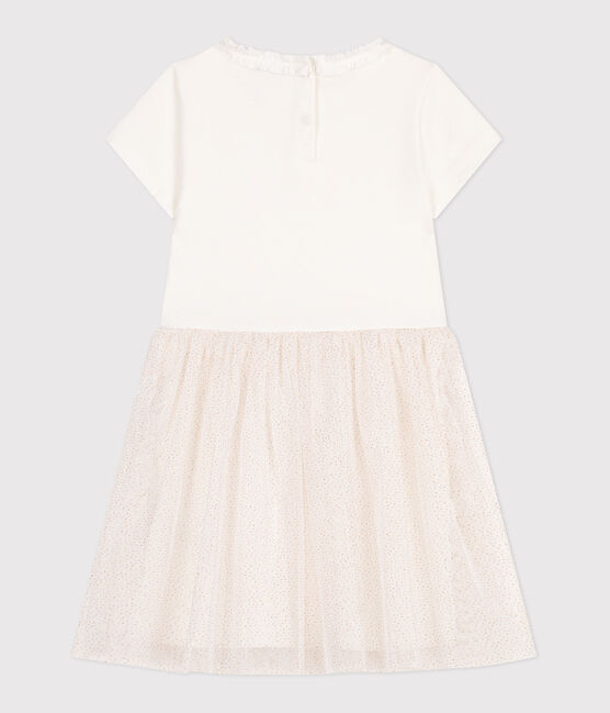Children's short-sleeved cotton and tulle dress MARSHMALLOW white/COPPER pink