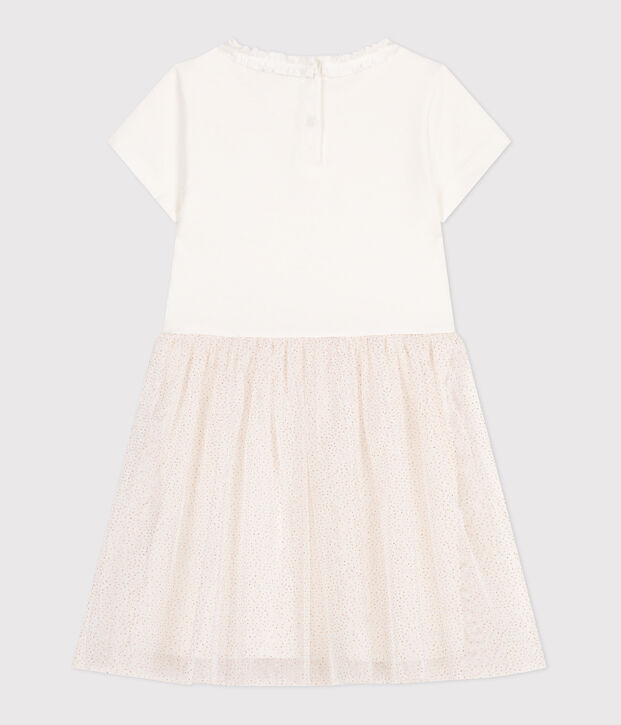 Children's short-sleeved cotton and tulle dress white/pink