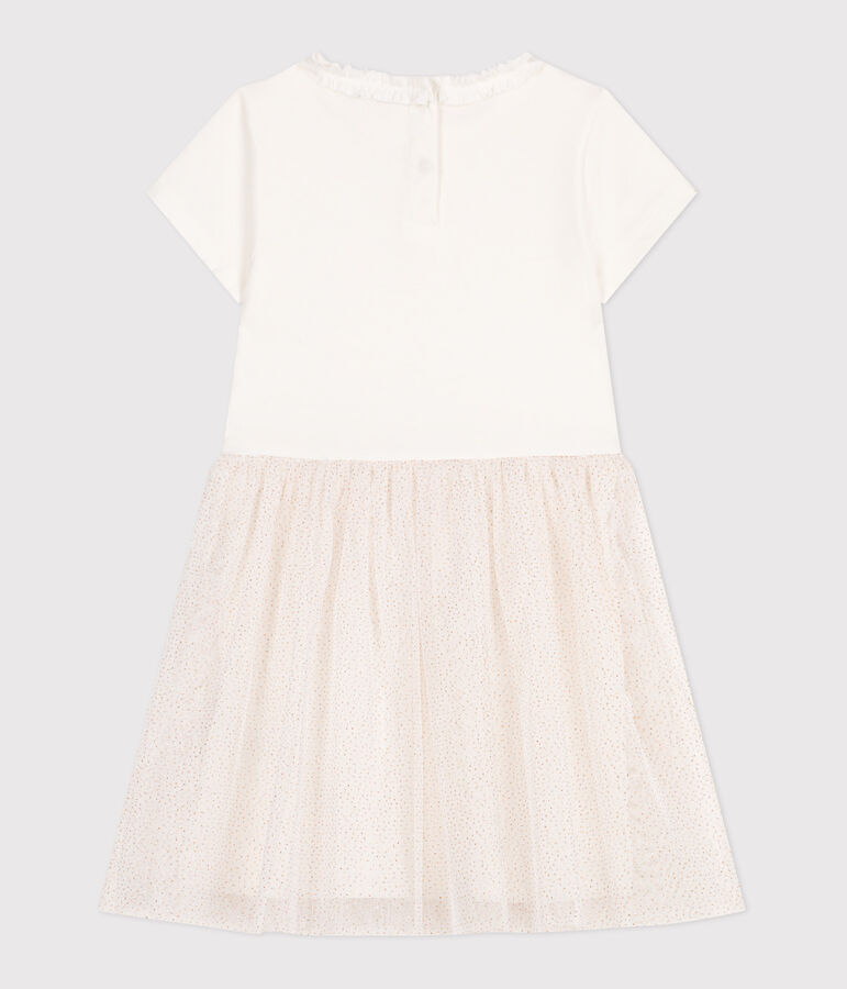 Children's short-sleeved cotton and tulle dress white/pink