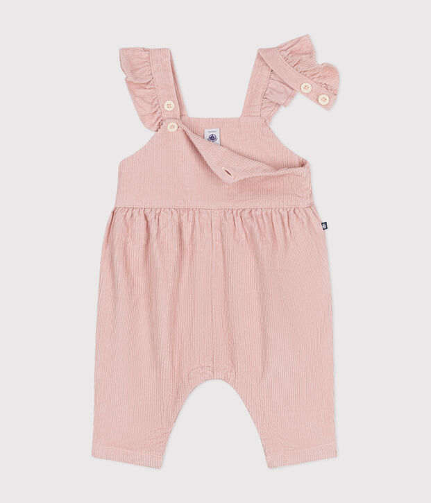 Babies' corduroy dungarees pink