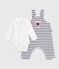 Babies' stripy cotton dungarees and collared body set white/blue
