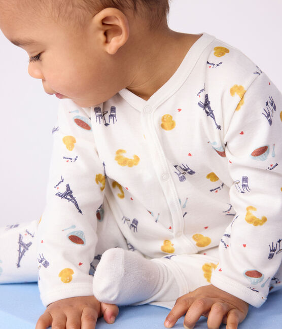 Babies' Paris-print footless cotton pyjama suit MARSHMALLOW white/MULTICO white