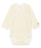 Newborn babies' long-sleeved cotton and wool bodysuit MARSHMALLOW CN white