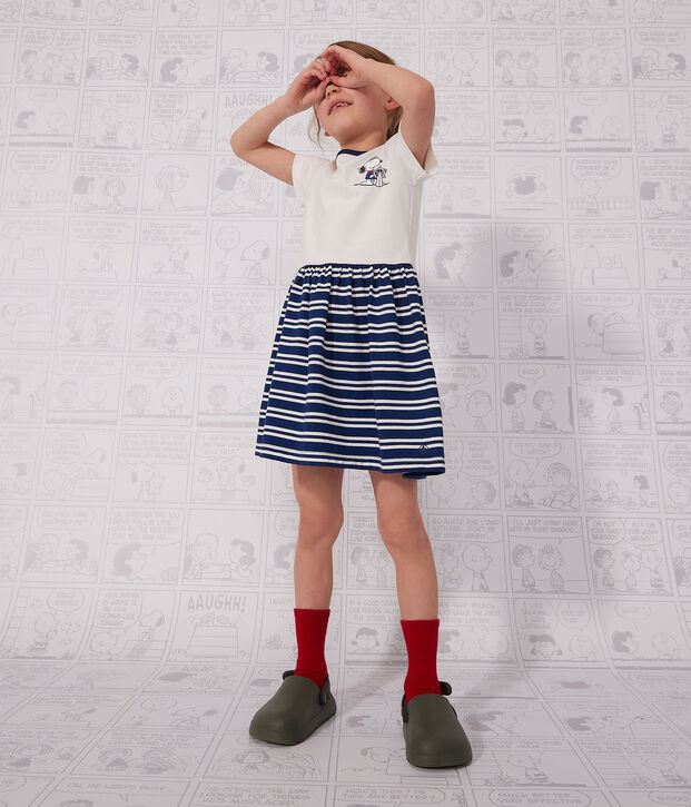 Girls' Short-Sleeved Cotton Dress blue/white