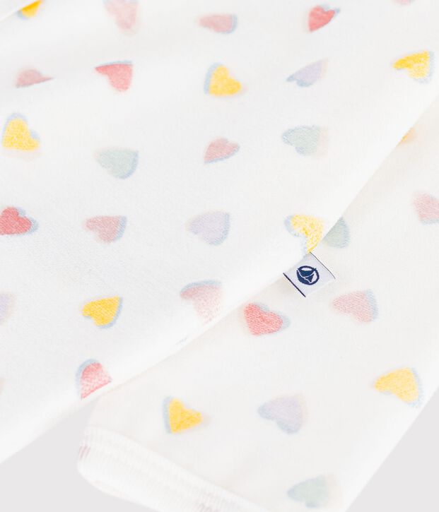 Babies' footless heart-print velour pyjama suit white/multicolor