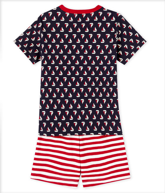 Boys' cropped ribbed pyjamas SMOKING blue/MULTICO white