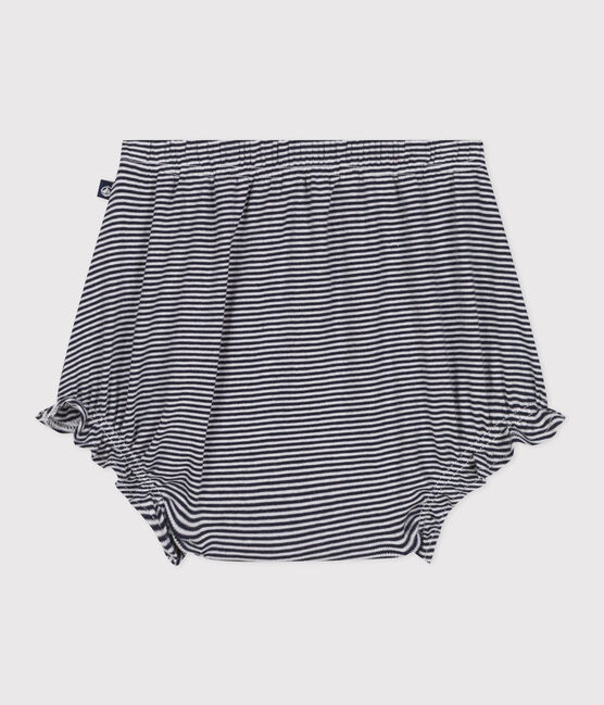 Babies' pinstriped cotton bloomers SMOKING blue/MARSHMALLOW white