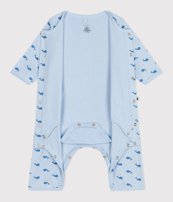Babies' footless whale-patterned cotton bodyjama TOUDOU blue/ALASKA