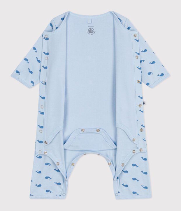Babies' footless whale-patterned cotton bodyjama blue/blue