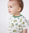 Babies' short-sleeved boat print cotton T-shirt MARSHMALLOW white/ORGE