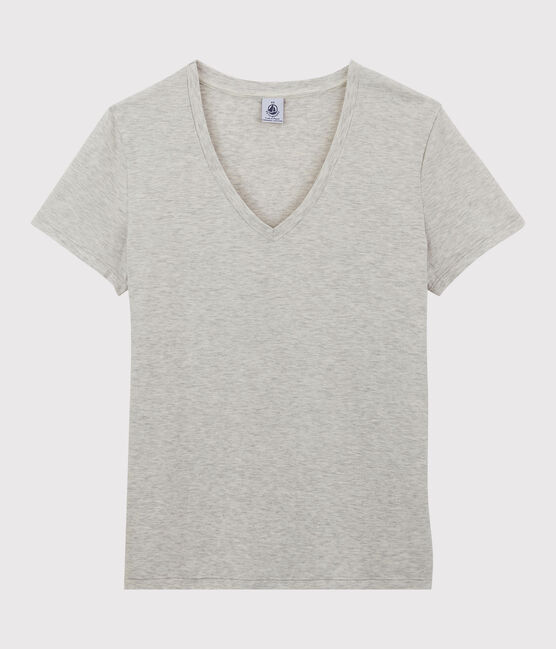 Women's Straight V-Neck Cotton T-Shirt BELUGA CHINE grey