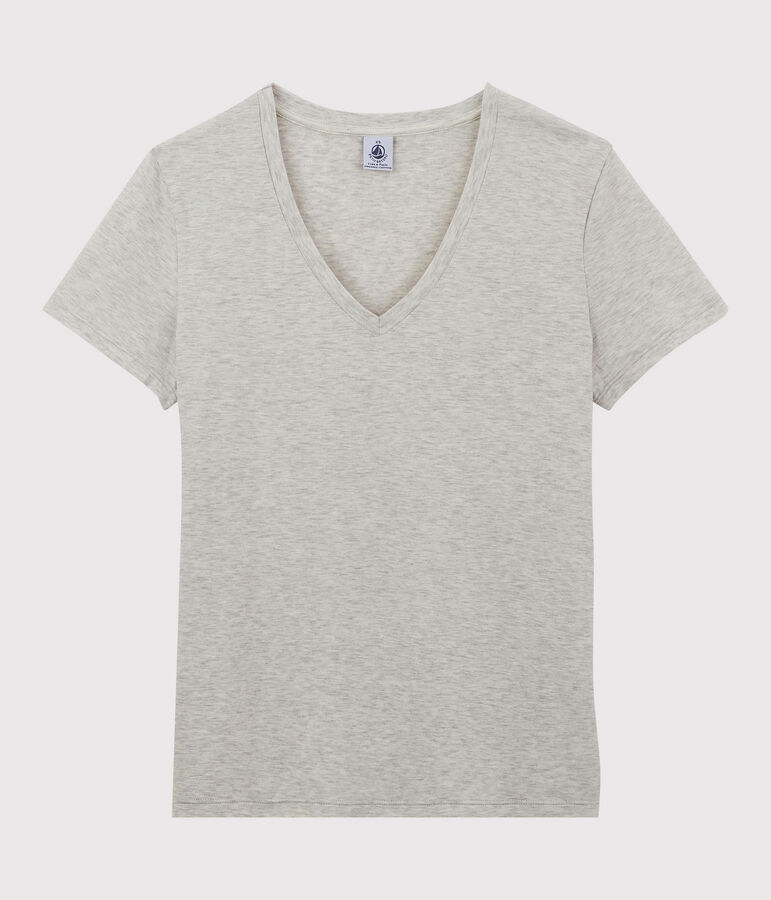 Women's Straight V-Neck Cotton T-Shirt grey