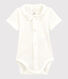 Babies' White Short-Sleeved Organic Cotton Bodysuit with Collar