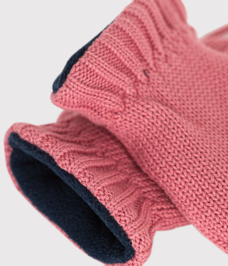 Babies' plain knitted fleece-lined mittens pink