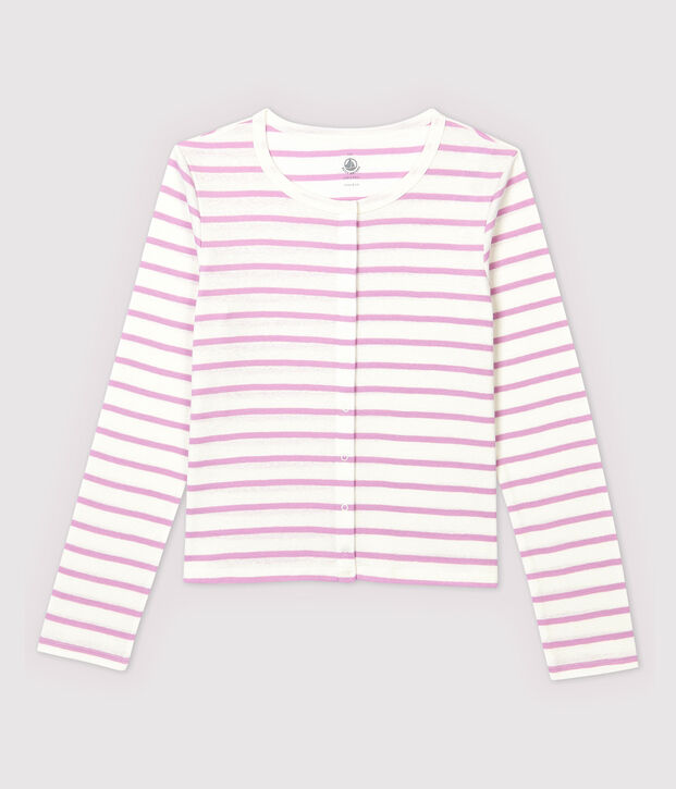Women's Striped Linen and Cotton Blend Cardigan white/pink