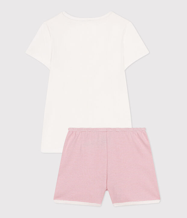 Children's short cotton pyjamas white/pink