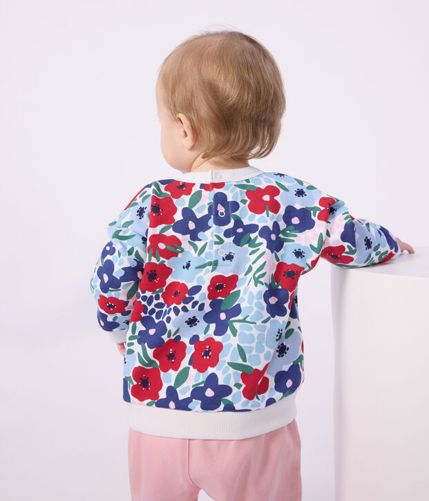 Babies' flower-print cotton sweatshirt white/multicolor