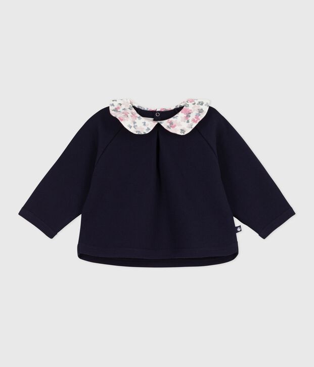 Babies' plain cotton sweatshirt with a printed collar SOIR