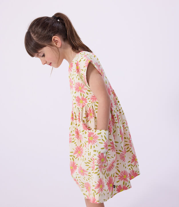 Children's short-sleeved floral cotton dress white/multicolor