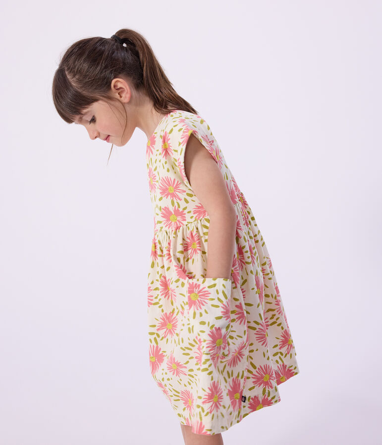 Children's short-sleeved floral cotton dress white/multicolor