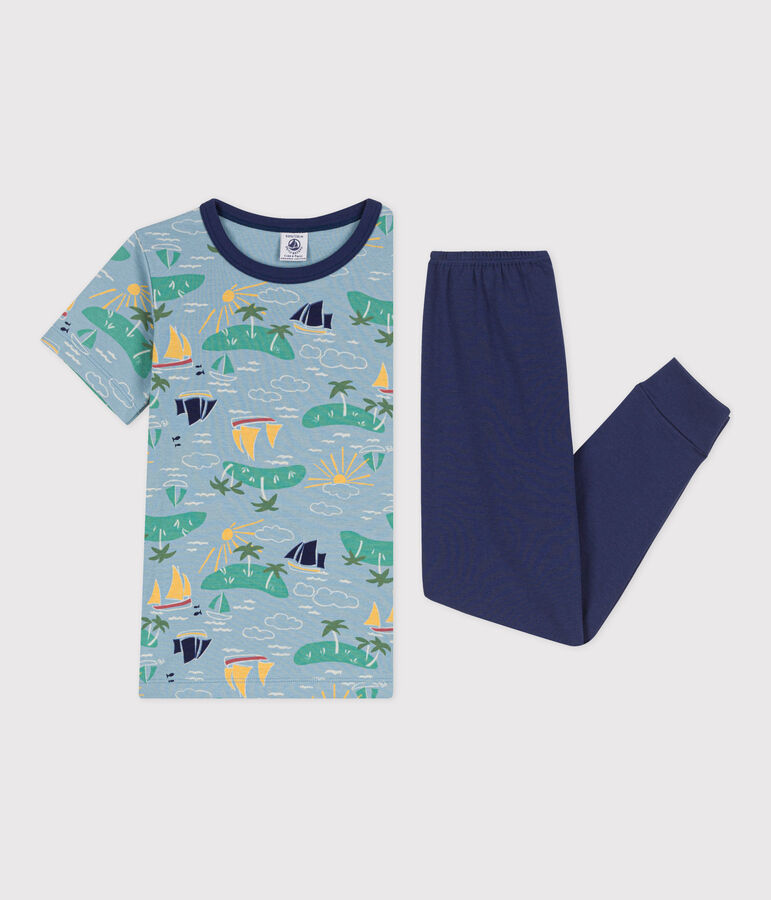 Boys' Short-Sleeved Explorer Themed Cotton Pyjamas blue/multicolor