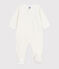Babies' little heart-print velour pyjama suit MARSHMALLOW white/MISTIGRI white