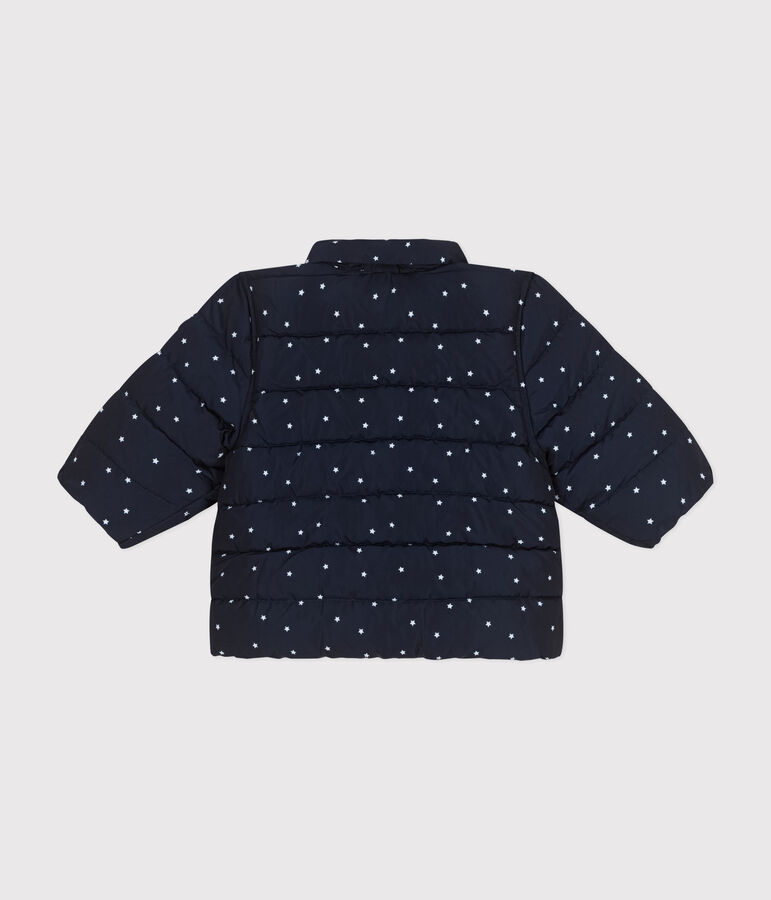 Babies' printed puffer jacket with a retractable hood SMOKING blue/MARSHMALLOW white