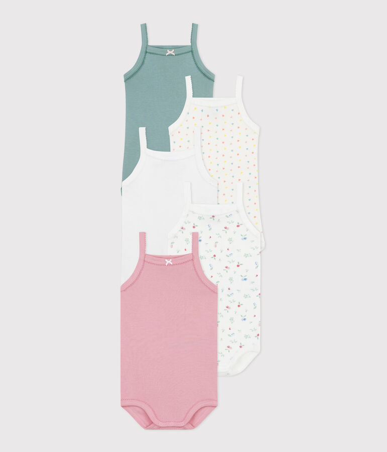 Babies' floral cotton bodysuits with straps - 5-Pack multicolor