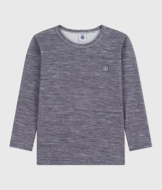 Children's long-sleeved stripy wool and cotton T-shirt SOIR blue/MARSHMALLOW
