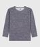 Children's long-sleeved stripy wool and cotton T-shirt SOIR blue/MARSHMALLOW