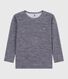 Children's long-sleeved stripy wool and cotton T-shirt