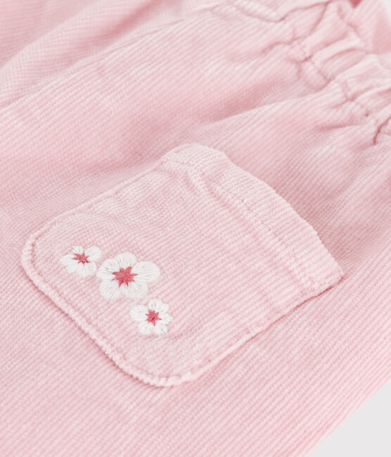 Babies' plain velour trousers with an embroidered back pocket JOLI pink